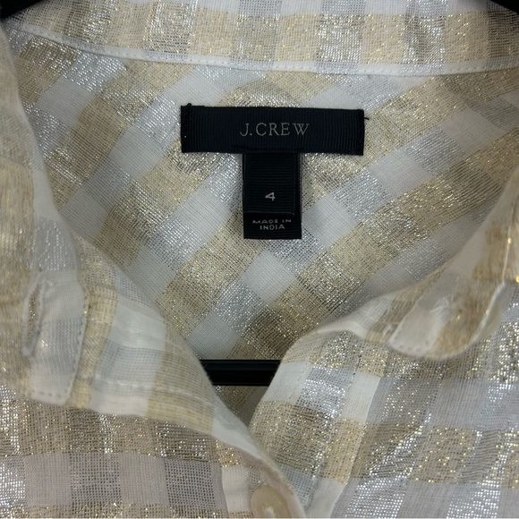 J. Crew Metallic Striped Silver/Gold Popover Blouse Size 4 - Picture 11 of 12